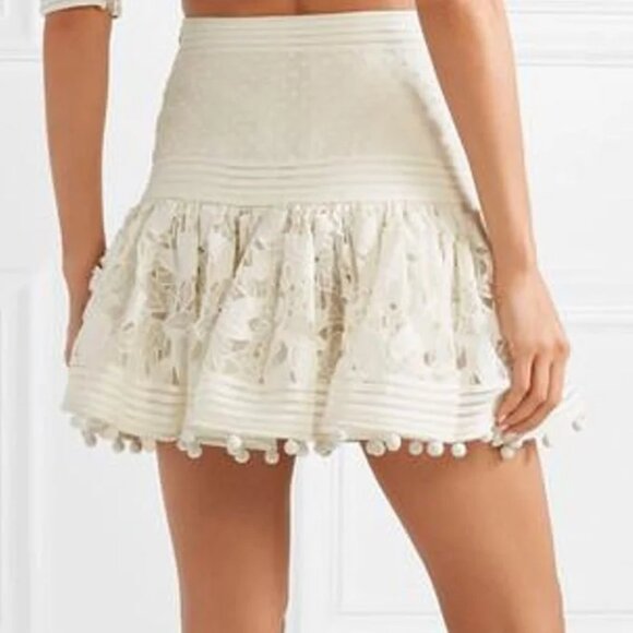 Zimmermann Corsage Pompom Embellished Guipure Lace Swiss Dot Tulle Mini Size 0 - Picture 13 of 16